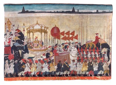 行列のラオトゥルジャジ、1775年頃（紙に不透明なトイレと金） 作： Indian School