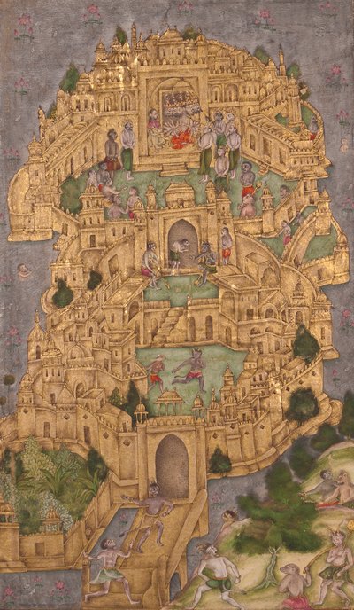 ランカの黄金の城塞、1610年頃（不透明なトイレと紙に金） 作： Indian School