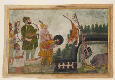 罠にかかったトラを検査するラワット・ゴクル・ダス 作： Indian School