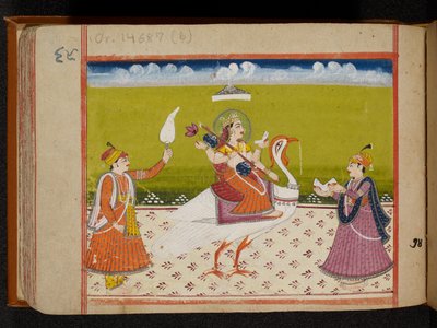 サラスワティ、15世紀（紙） 作： Indian School
