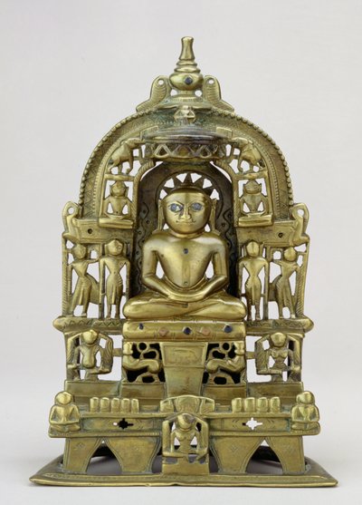 ジャイナティルタンカラクンタナタ、ラザン南部、1476（銅と銀の象眼細工の真鍮）の座像 作： Indian School