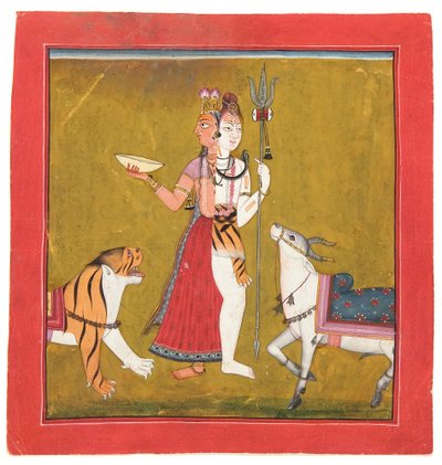Shiva Ardhanarishvara、1715年頃（紙に不透明なトイレ、金と銀） 作： Indian School