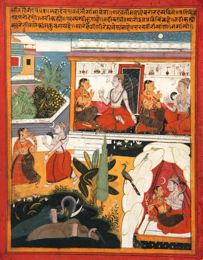 シヴァとガウリ、1640年頃（紙に不透明なトイレと金） 作： Indian School
