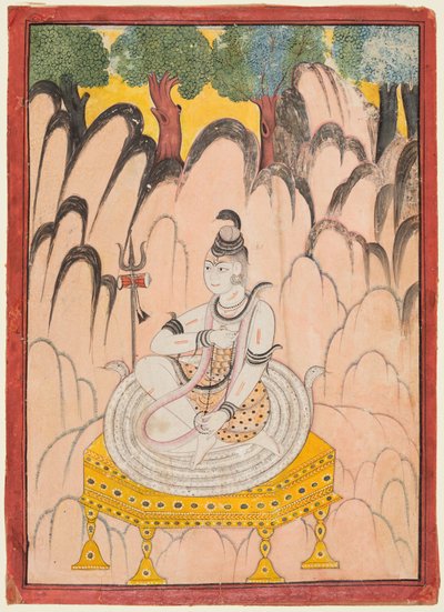 風景の中の玉座に座るシヴァ神、1760年頃、紙に彩色 作： Indian School