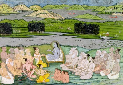 ラージャスターン州サドゥスのコンコースに説教するシュリスクデブ、1757年頃 作： Indian School
