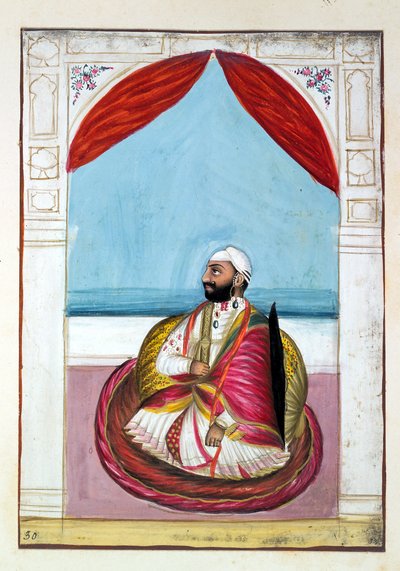 パンジャーブ王国出身のSirdar Chet Singh、その支配者と首長、第II巻、正体不明のインド人アーティストによる水彩画研究30巻、1840年頃（紙にwc） 作： Indian School