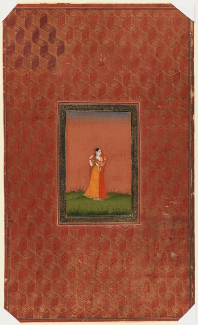 立っている女性、1875-1900（紙に不透明なトイレとゴールド） 作： Indian School