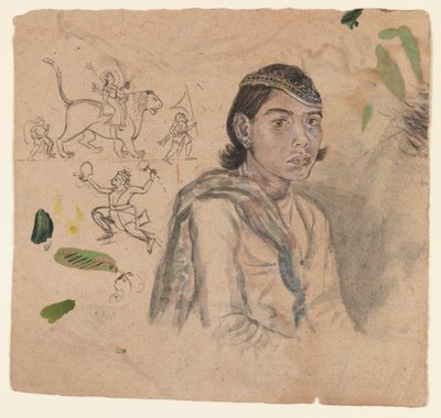 青春の研究、1800年頃（紙にインクと淡色） 作： Indian School