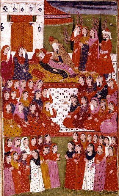アブバクルの死、ハムライハイダリのイラスト、Mirza Muhammad Rafi Bazil、1808 作： Indian School