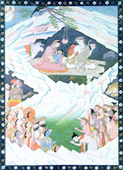 カイラシュ山のシヴァとパールヴァティの聖家族 作： Indian School