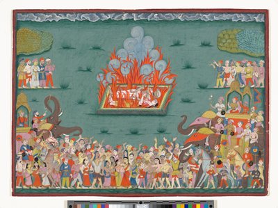 Madhavrao Peshwaの妻であるラマバイのサティ、1772-75年頃（紙に水彩と金） 作： Indian School