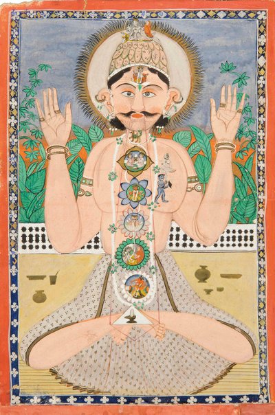 微妙な体とチャクラ、パンジャブヒルズ、1850年頃 作： Indian School