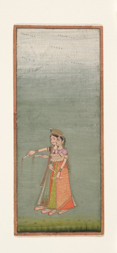 花火を持つ2人の裁判所の女性、c.1725 作： Indian School