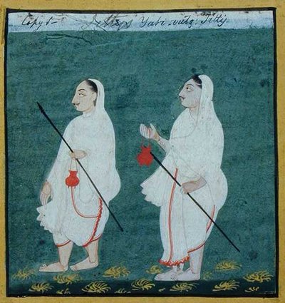 マットな髪の毛（ジャティ）を持つ2人のジャイナ教の修行者、ウダイプール、1810-20年頃（紙にグワッシュ 作： Indian School