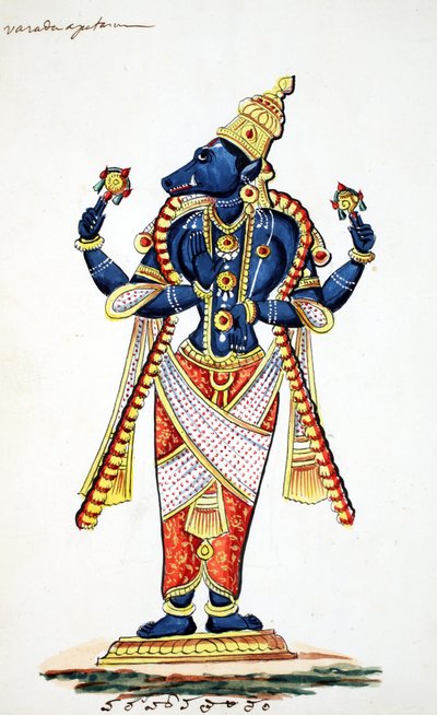 Vishnuのイノシシのアバター、Varaha（紙のトイレ） 作： Indian School