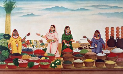 ベナレスの野菜とスパイスの市場、1840年頃 作： Indian School
