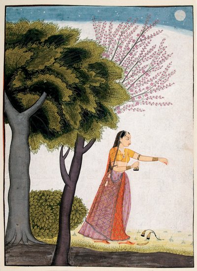 Vipralabdha nayika、1770年頃（不透明なトイレと金の紙） 作： Indian School