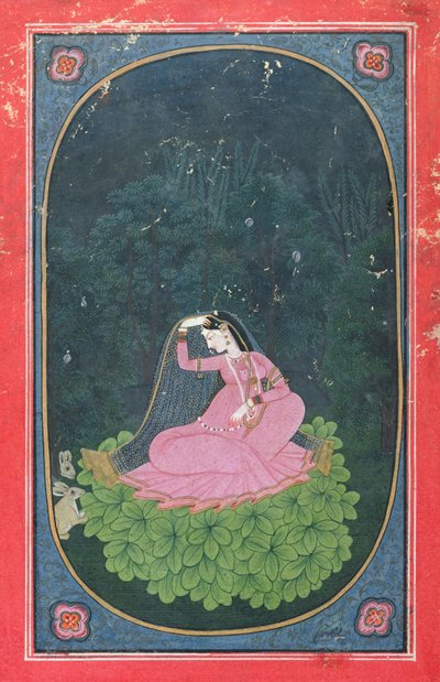 森の葉のベッドに座っている女性 作： Indian School