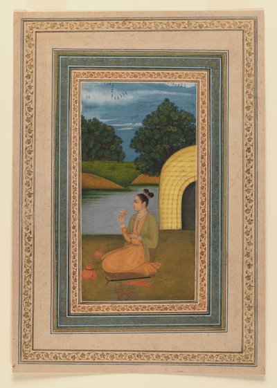 風景の中のヨギニ、1760年頃（紙にトイレ）（375848の直訳） 作： Indian School