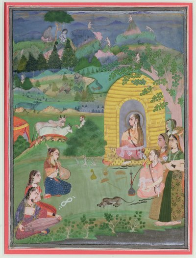 風景の中のヨギニス（女性のヒンドゥー教の禁欲主義者）、ビカネール学校、1680年頃 作： Indian School