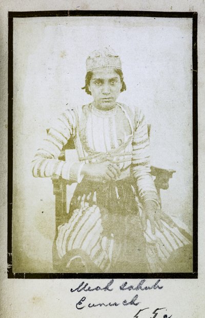 [肖像画] Meah Sahub, Eunuch, c.1856-57 (白黒写真) 作： Indian photographer