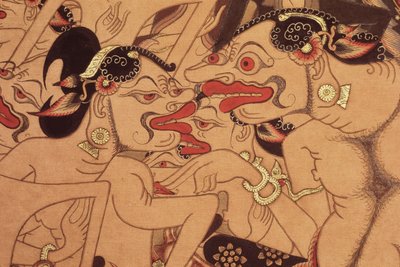 ワヤン ベベル スクロールの詳細 (紙に水彩) 作： Indonesian Indonesian