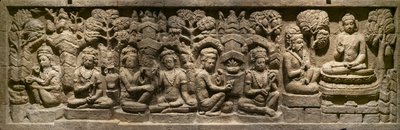 アラダカラマは彼の教えを未来の仏陀に伝えます。インドネシア、ジャワ、ボロドゥル。 19世紀の終わり 作： Indonesian School