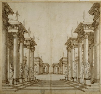 ローマ時代のアトリウム（紙にペンとインク 作： Inigo Jones