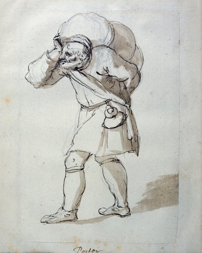 A porter laden（紙にペンとインク 作： Inigo Jones