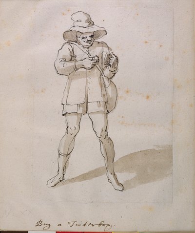 火薬箱を売る人（紙にペン、インク 作： Inigo Jones