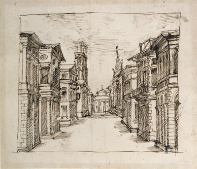 遠近法で描かれた通り 1617年頃 紙にペンとインク 作： Inigo Jones