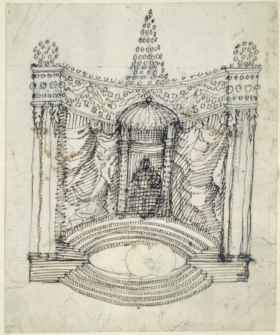 A throne（紙にペン＆インク 作： Inigo Jones