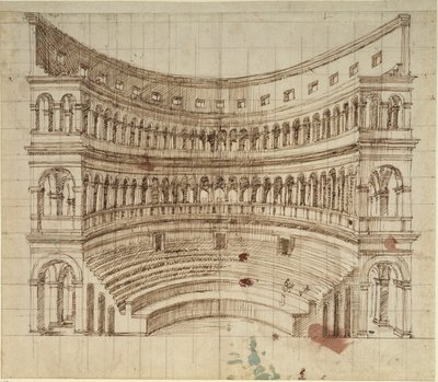 円形劇場（紙にペン、インク 作： Inigo Jones