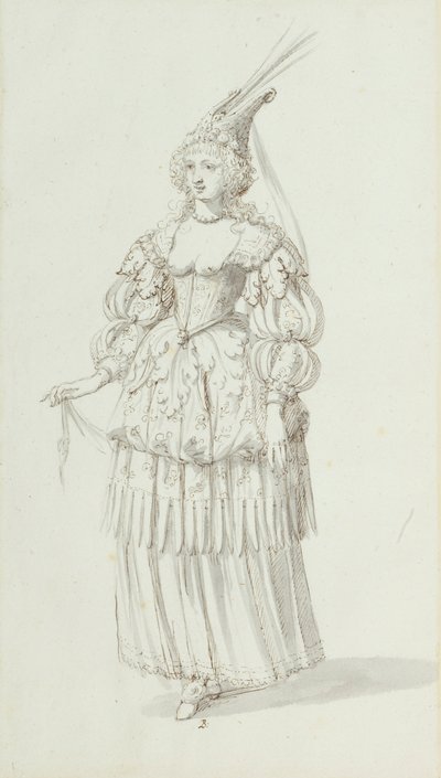 クロリス：ヘンリエッタ・マリアのための代替スケッチ、1631年頃（紙にペンとインク 作： Inigo Jones