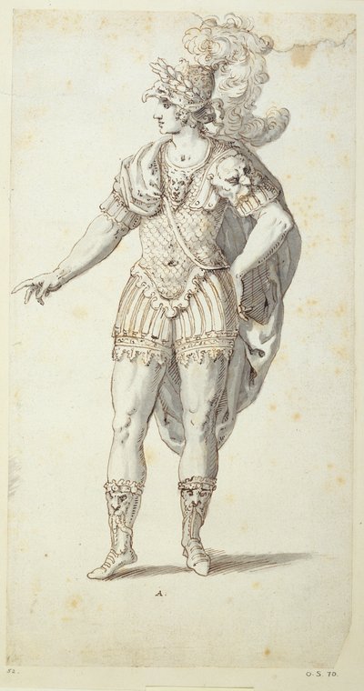 オベロンのドレスの最終デザイン、1611年頃（紙にペンとインク 作： Inigo Jones