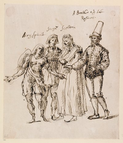 Johphiel, Merefool, Skelton and Scogan, c.1625 （紙にペンとインク 作： Inigo Jones