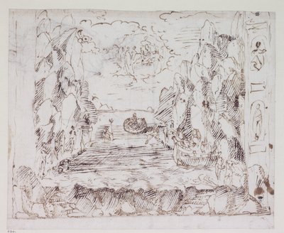 カロピスによる愛の勝利、シーンIIのドラフトデザイン：海の勝利 作： Inigo Jones