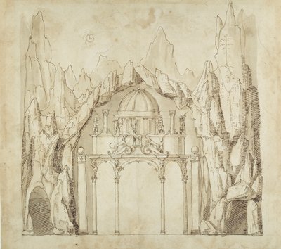 洞窟の中の宮殿」1611年頃（紙にペンとインク 作： Inigo Jones