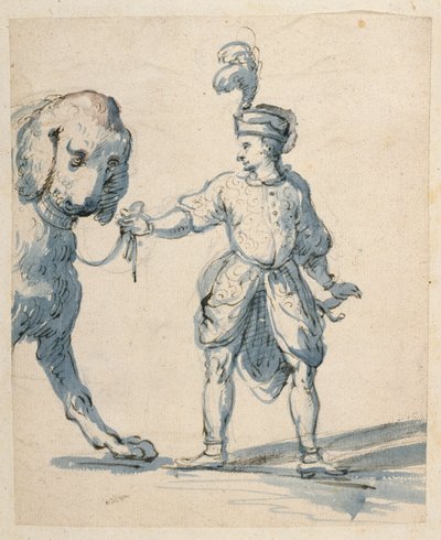 犬を連れたポーランド人ドワーフ（紙にペン、インク、ウォッシュ 作： Inigo Jones
