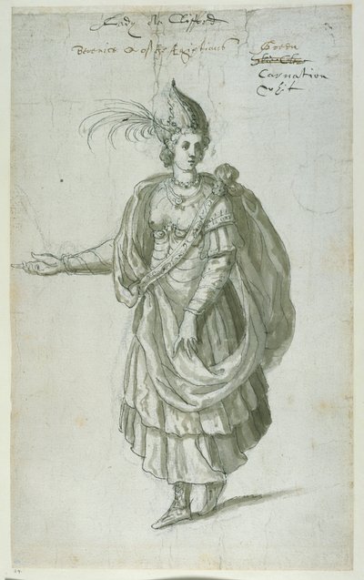 エジプト王妃ベレニス（紙にペン、インク 作： Inigo Jones