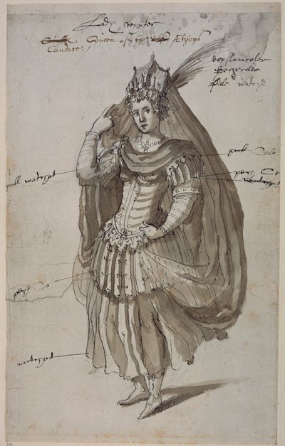 女王キャンディス 1609年頃 （紙にペン、インク 作： Inigo Jones