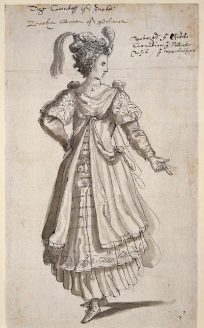 女王ゼノビア 1609年頃 （紙にペン、インク 作： Inigo Jones