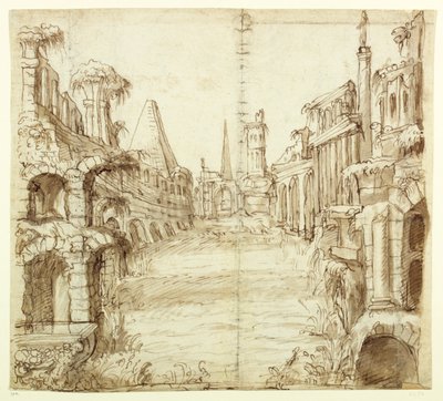 倒れた騎士道の家」1610年頃（紙にペンとインク 作： Inigo Jones