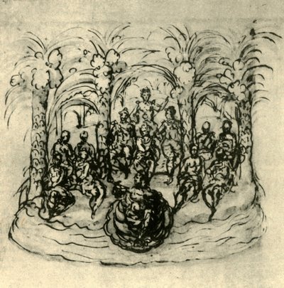 「女王と仮面舞踏会を含む海上戦車」、c1635、1942。 作： Inigo Jones