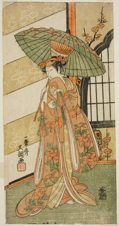 俳優 尾上民蔵 初代 尾上民蔵 陸奥の花梅顔見世の錦木役 1769年11月市村座にて上演 作： Ippitsusai Bunchō
