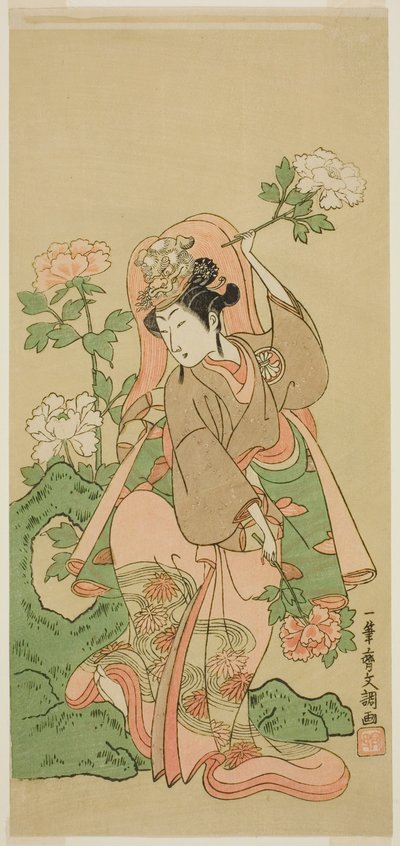 俳優 瀬川菊之丞二代目蘇我桃代愛護の若松 石橋舞 二月中村座 1769年 作： Ippitsusai Bunchō
