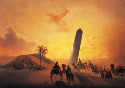 砂漠のキャラバン」、イポリット・カッフィ（1809-1866）画、油彩・キャンバス、31x44cm 作： Ippolito Caffi