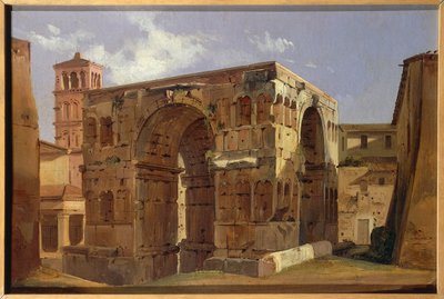 イタリア、ローマ、Via Velabroの麓にあるヤヌスのアーチ（Ippolito Caffi作 作： Ippolito Caffi