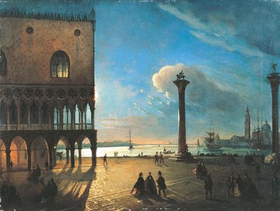 月明かりのサン・マルコ広場、ヴェネツィア、Ippolito Caffi（1809-1866）作、油彩・キャンバス、52x70cm 作： Ippolito Caffi