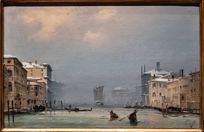 大運河の雪と霧 作： Ippolito Caffi
